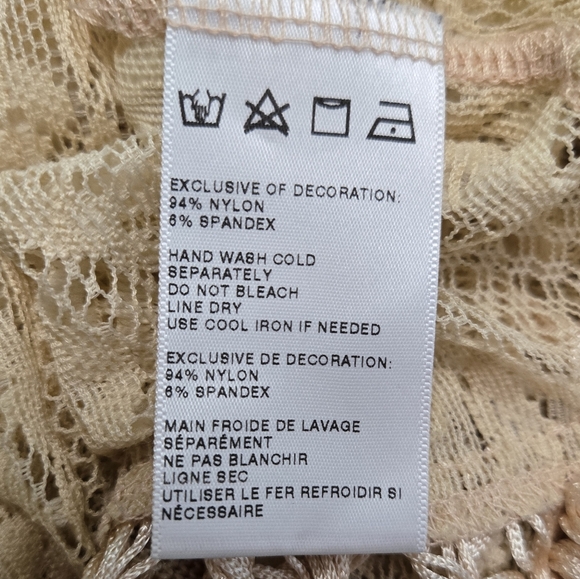 Staring at Stars Bohemian Style Tan Floral Lace Fringe Trim Blouse Top SZ Large - Picture 5 of 5